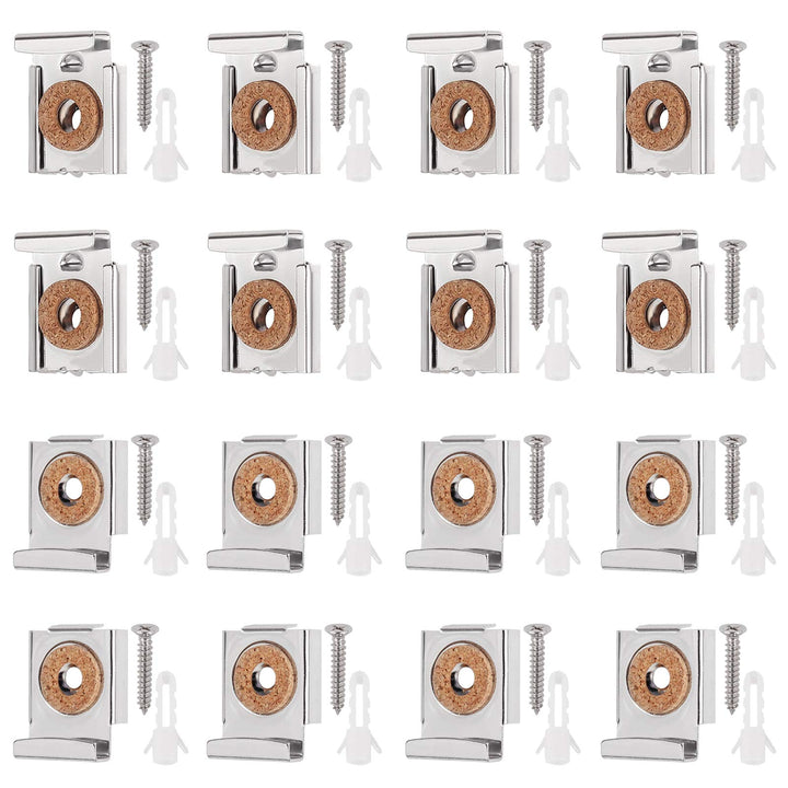 Kamtop 16 PCS Spring Loaded Mirror Hanger Clips, Unframed Mirror Holder Clips Set, Metal Mirror Wall Mounting Clips with Rawl Plugs and Screws (4 Sets)