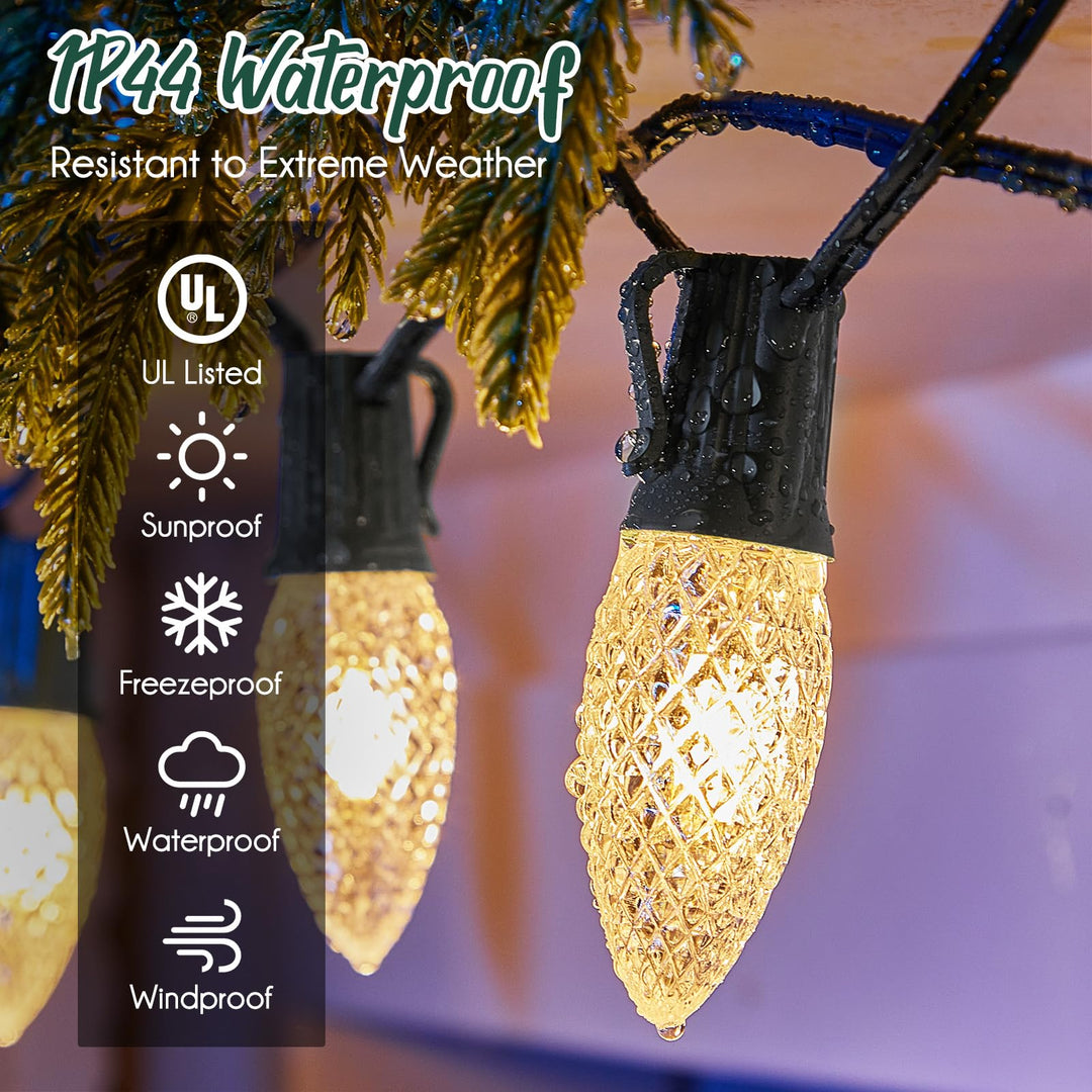 C9 Light Strand, 100 FT Outdoor String Lights Christmas Stringer with 100 Sockets for Christmas Decor Patio, E17 Light Socket, 12 Spacing, Black Wire