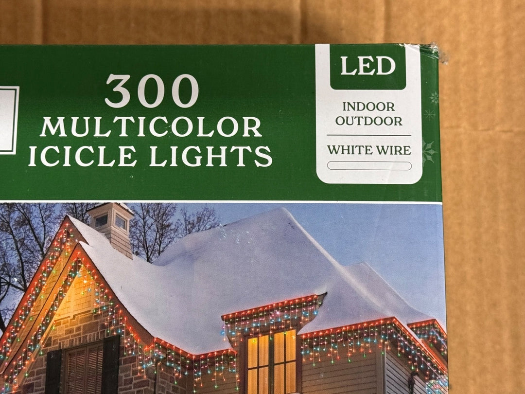 Holiday Time - 300 LED Multicolor Mini Icicle Lights White Wire 19 Ft Long TOTAL Retail $20.00