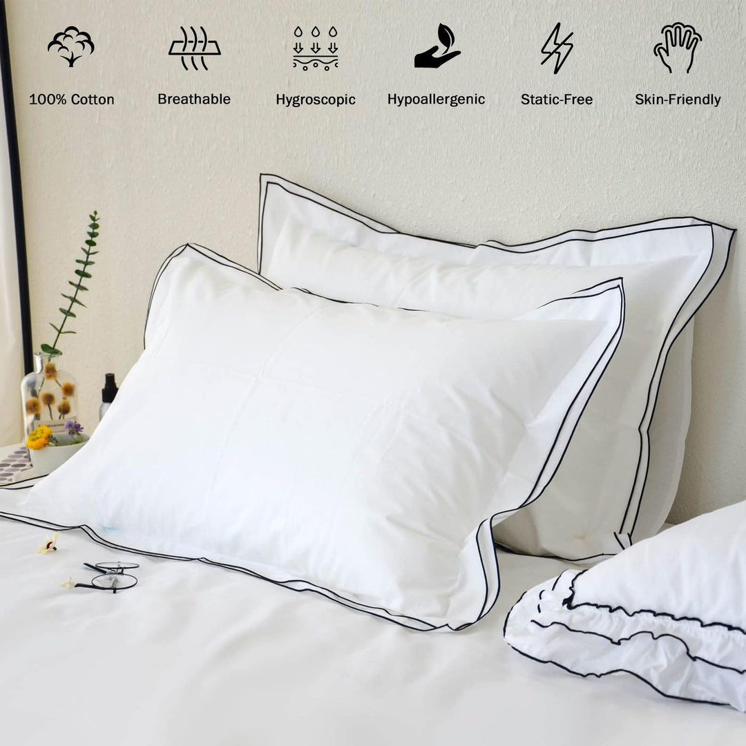 Ranznaz Cotton King Size Pillow Shams Set of 2, 100% Cotton Embroidery Trims Pillowcases with Envelope Closure, Softer and Breathable Elegant Pillow Cover for Bedding, 20 x 36 Dark Grey