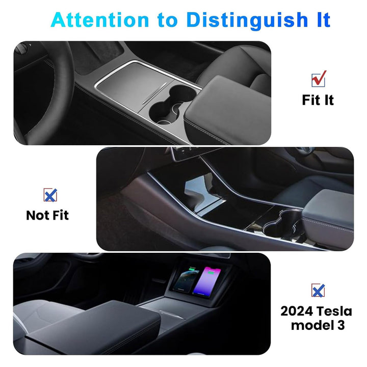 Carwiner 5 PCS Center Console Organizer Tray Compatible with 2021-2023 Tesla Model 3/Y, Cup Holder and Sunglass Holder, Flocked/Silica Rubber Armrest Hidden Cubby Drawer Storage Box Interior