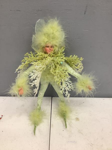 Light Green Fairy Decoration - Fluffy Wings and Leafy Accents Retail $24.99
