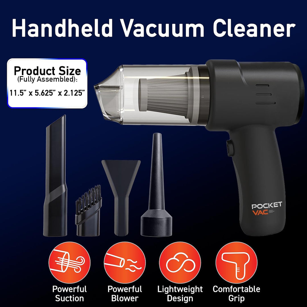 Pocket Vac Handheld Vacuum Compact Wireless Vacuum Cleaner, Lightweight Hand Held Vacuuming for Home Kitchen Car Corner Upholstery Pet Hair Dust Crumbs Cleaning