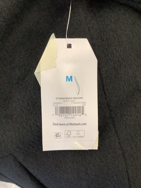Walmart TT Faux Wool Peacoat - Black - Size M Retail $23.99