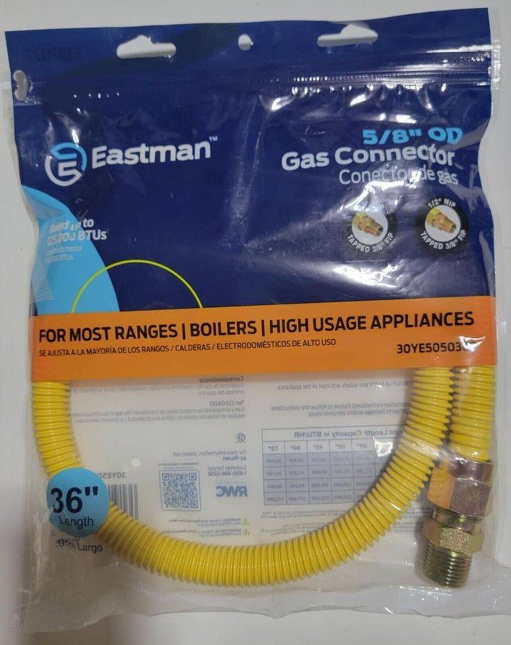 Eastman Gas Connector 5/8'' OD X 36'' LProCoat for Most Gas Ranges&Boilers NEW