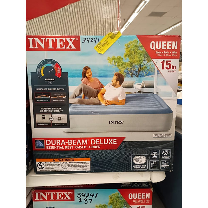 Intex 15  Queen Essential Rest Dura-Beam Airbed Mattress with Built in Pump