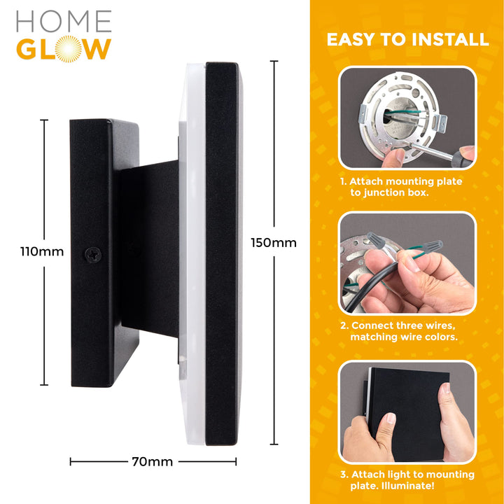 HOMEGLOW Edge LED Wall Light, Outdoor or Indoor Use. Black Modern Wall Sconce. Waterproof IP65. Warm White 3000k. AC 12W Hardwired. Durable Aluminum. Retail $52.00