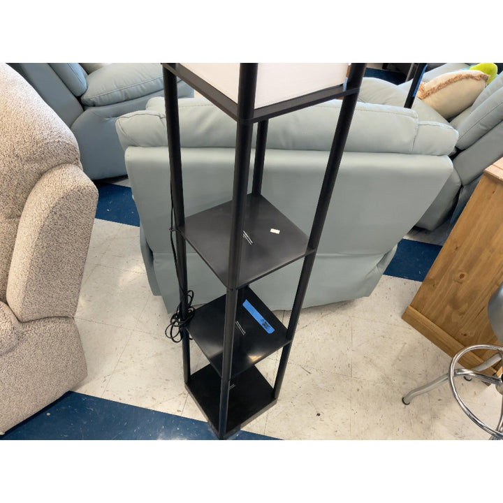 Floor Lamp with Shelves - Black Frame, White Shade