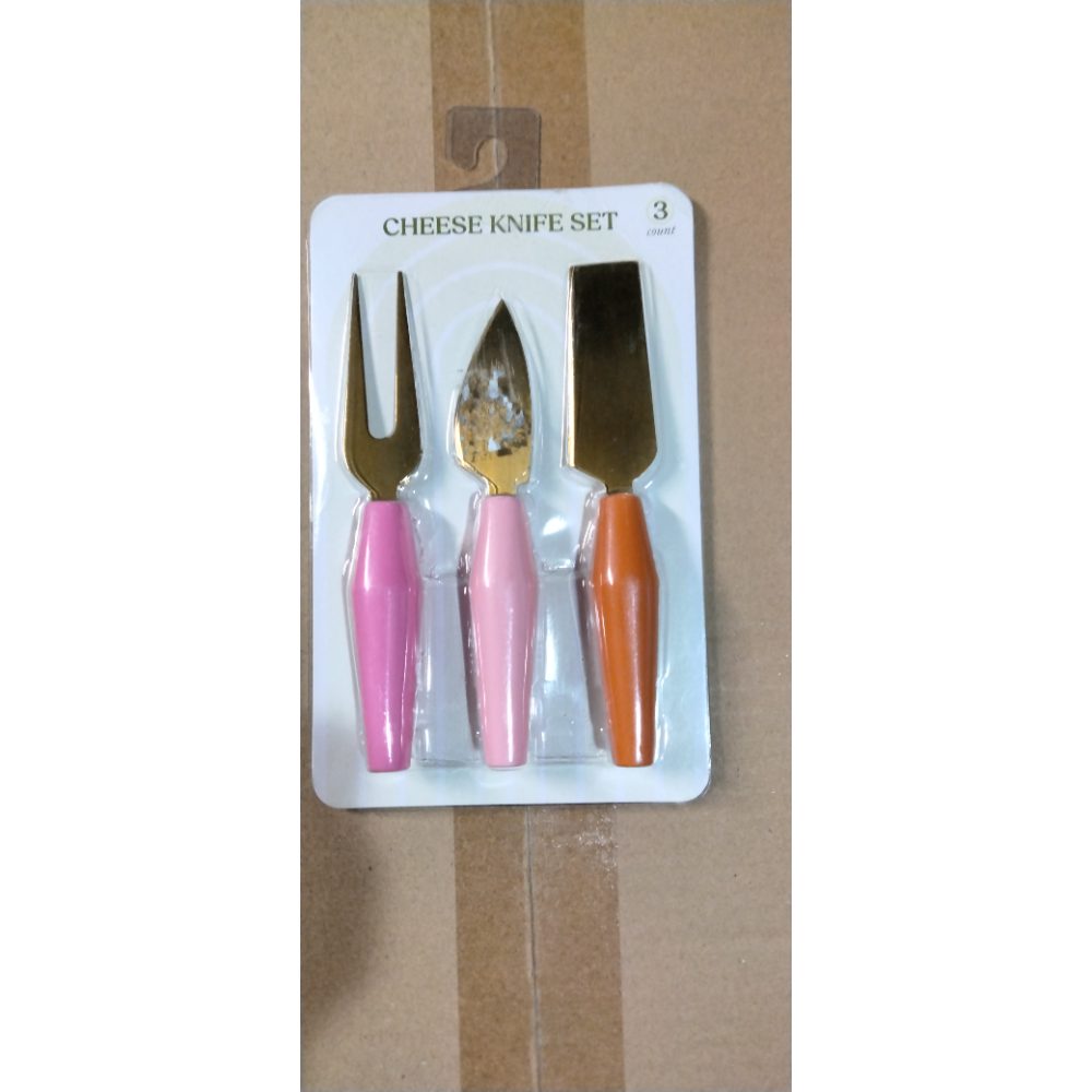 Cheese Knife Set - 3 Pieces with Colored Handles - Hand Wash Only