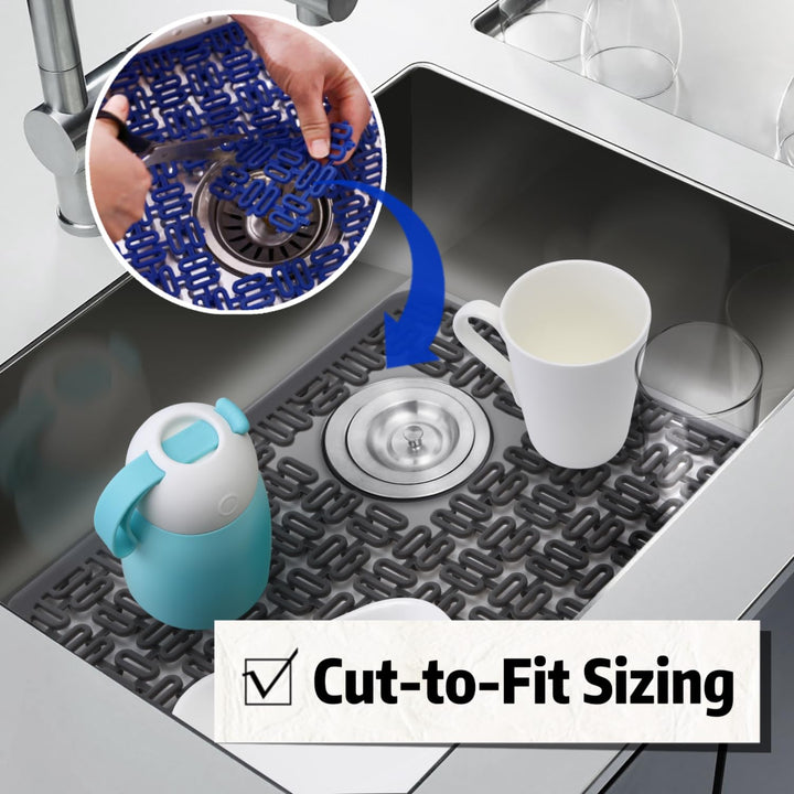 fontal Sink Mats and Protectors for Kitchen Sink Mat for Bottom of Sink,Silicone Draining Mat for Kitchen Sink Stainless Steel, Flexible,Cut-to-Fit Sizing,Grey