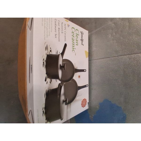 Goodful 10pc Cast Aluminum, Ceramic Cookware Set Charcoal Retail $129.00