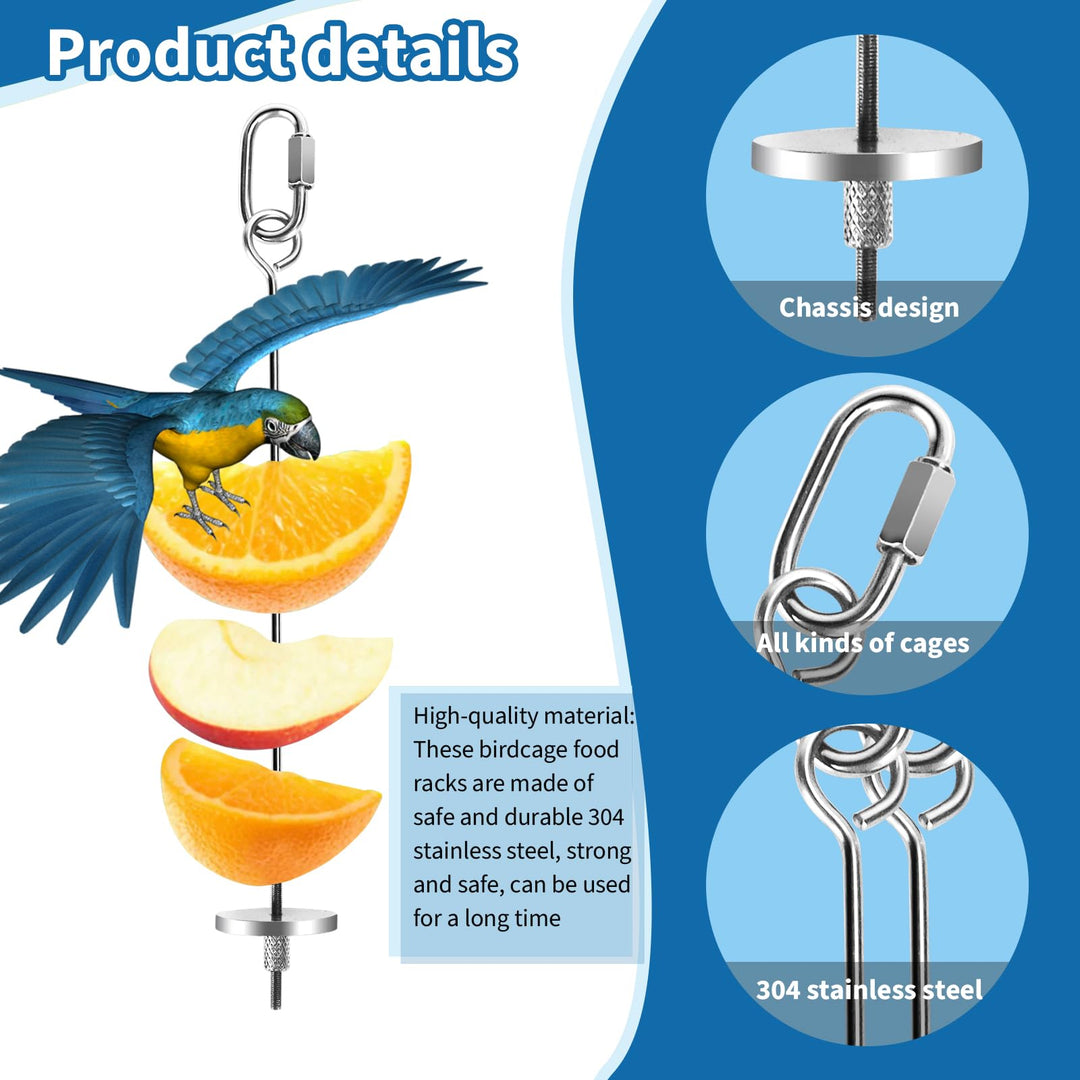 Fansunta 3 Pieces Bird Cage Food Holder Bird Cage Feeder Stainless Steel Bird Parrot Skewer Foraging Hanging Food Feeder Bird Cage Accessories for Macaws, Small Parakeets, Conures, Budgies, Finches