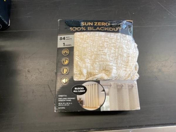 Sun Zero Vinetta - 100% Blackout, 84-Inch Length, One Lined Grommet Window Panel, Blocks All Light, Natural Retail $30.00