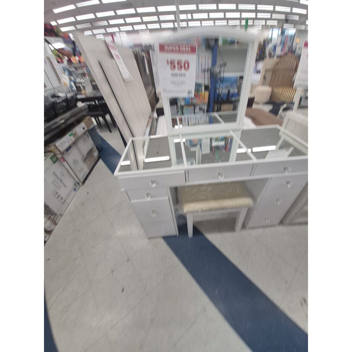 Unbranded Vanity Set - Mirrored Top, Drawers, Bench, White