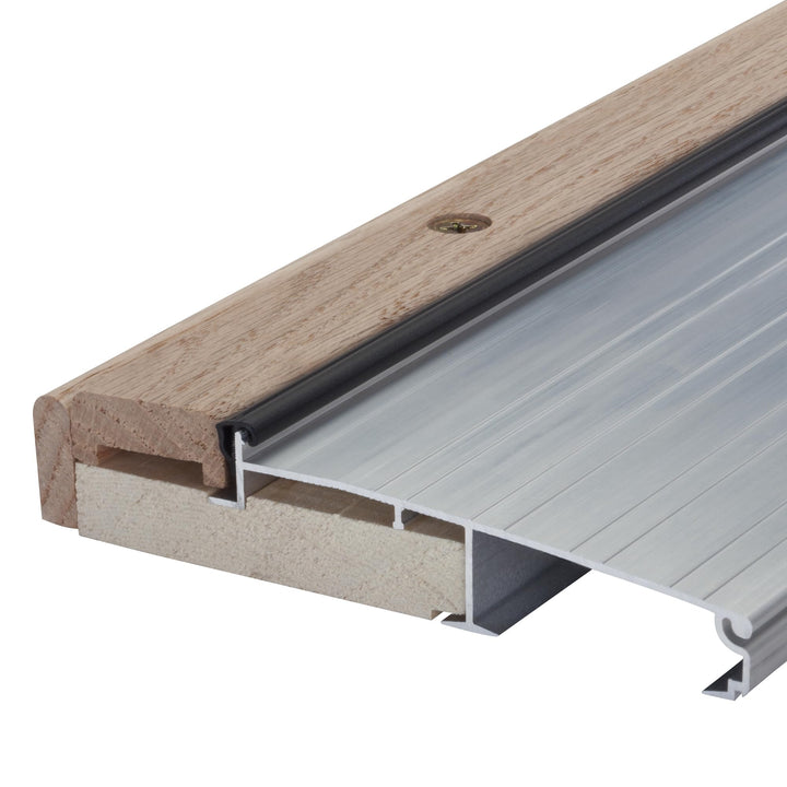 M-D Building Products 78600 5-5/8 in. x 1-1/8 in. x 36 in. Silver Adjustable Aluminum & Hardwood Threshold Kit - Versatile Solution for French and Exterior Doors