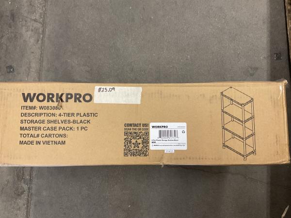 WORKPRO 4-Tier Plastic Storage Shelf  Black Utility Shelving Unit with Wall Brackets  Tool-Free Assembly for Garage  Laundry Room & Basement Retail $32.99