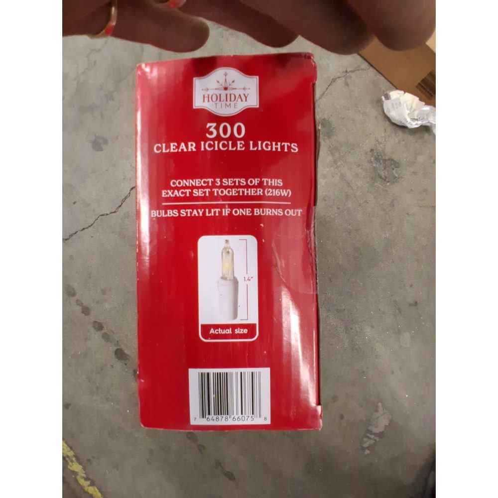 Holiday Time 300 Clear Icicle Lights - Incandescent, Indoor/Outdoor, White Wire, 18 ft Lighted Length Retail $20.00