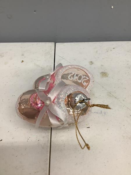 Ballet Shoes Christmas Ornament - 2012 Collection - Pink and White Glitter Retail $14.99