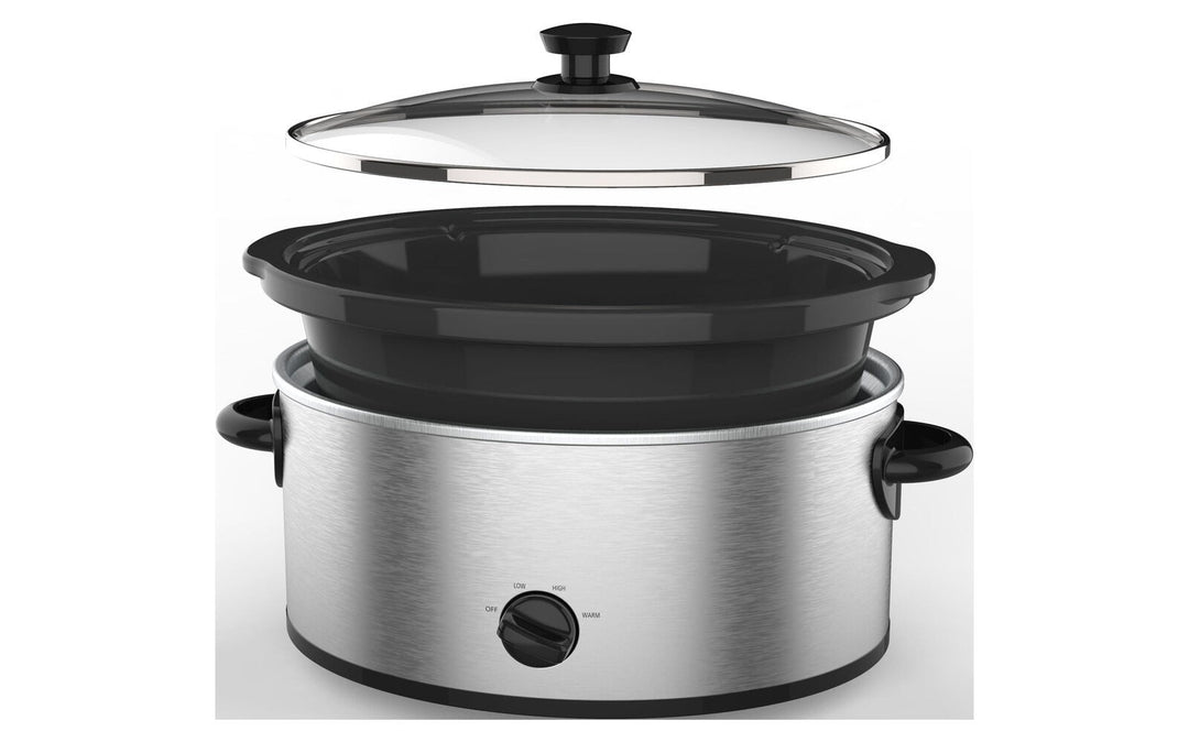 Mainstays 6 Quart Oval Slow Cooker, Stainless Steel Finish, Glass Lid