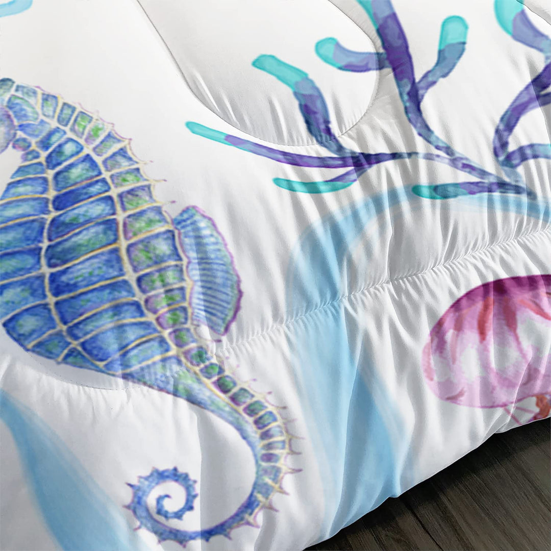 CVHOUSE Hippocampus Bedding Set - Queen Size, Ocean Decor, 3 Pieces