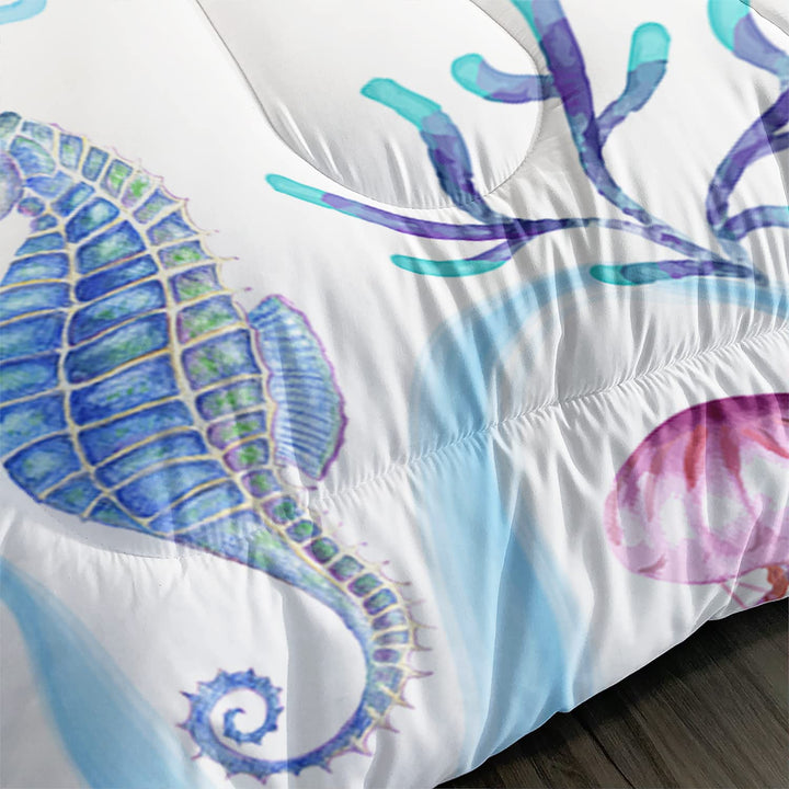 CVHOUSE Hippocampus Bedding Set - Queen Size, Ocean Decor, 3 Pieces