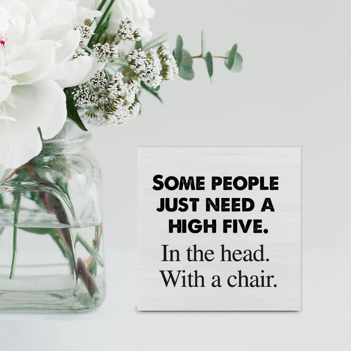 Country Some People Just Need a High Five Wood Box Sign Decor Desk Sign Office Wooden Box Block Sign Rustic Home Office Dorm Shelf Wall Decoration