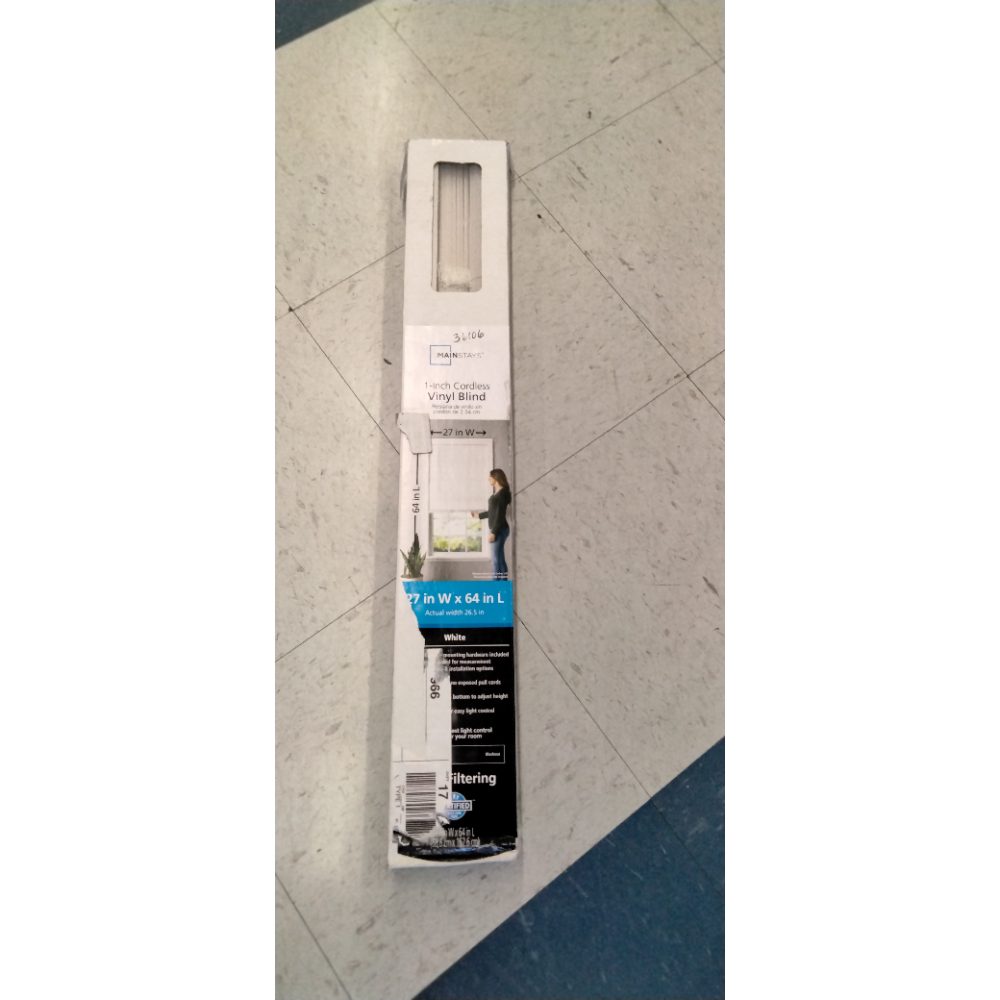 Mainstays 1  Cordless Vinyl Light Filtering Mini Blinds  White  27x64