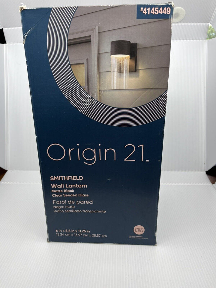 Origin 21 Smithfield LED Wall Lantern Matte Black Finish Clear Seeded Glass