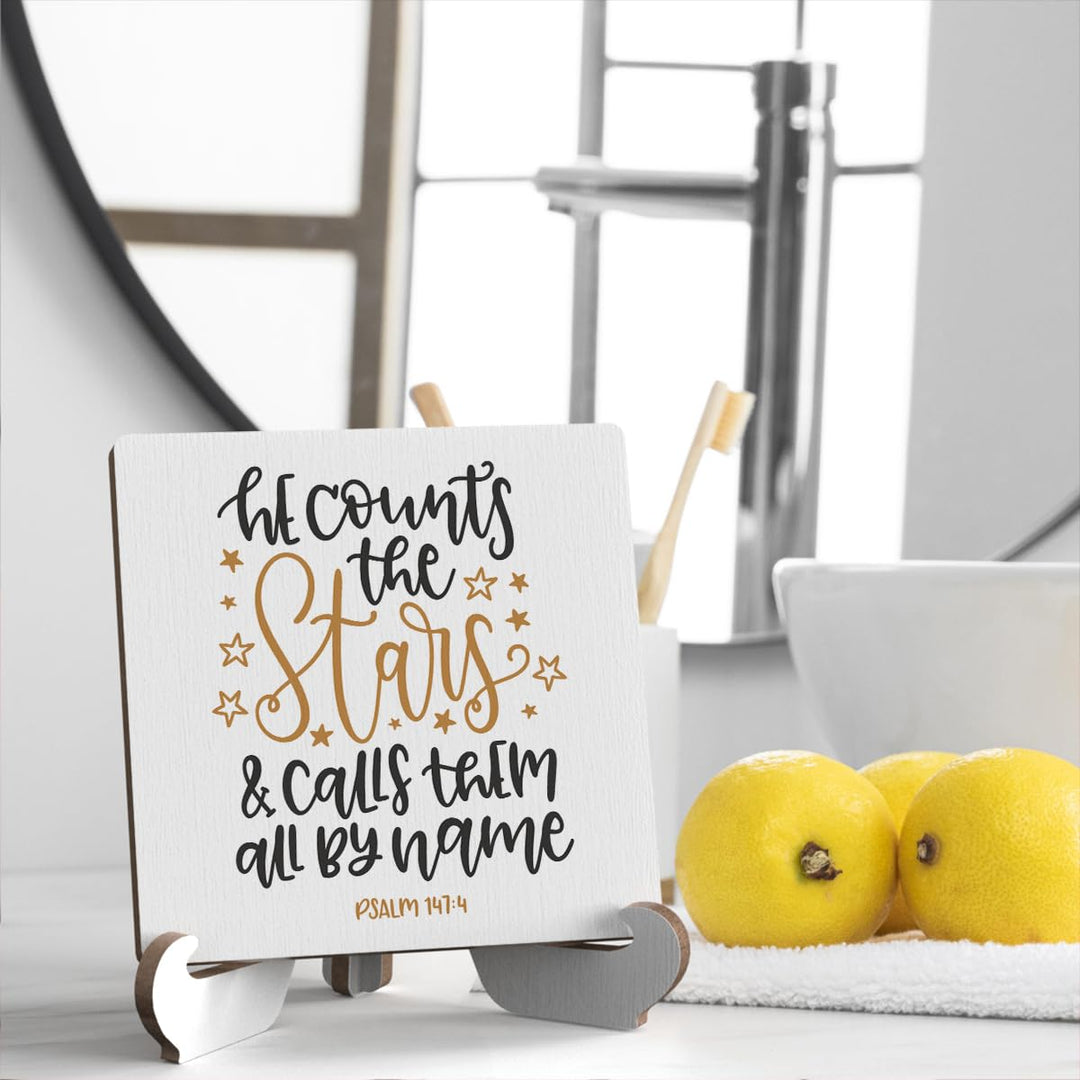 Bible Verse Table Desk Decor Inspirational Rustic Christian Wood Sign Plaque with Wooden Stand, Motivational Religious Positive Vintage Decor for Tabletop Desktop Shelves Countertop Coffee Station