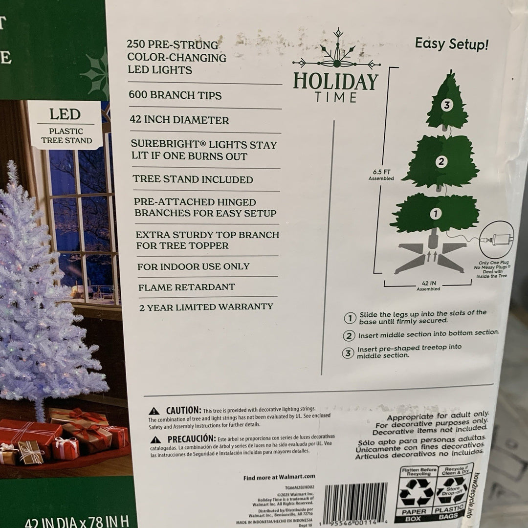 Holiday Time 6.5’ Pre-Lit Madison Pine Christmas Tree 8 Color Multi Function Retail $99.00