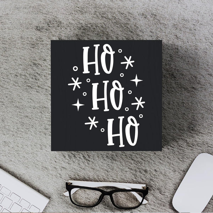 Funny Christmas Wooden Box Sign Plaque Ho Ho Ho Snowflake Black Wood Box Sign Rustic Art Home Shelf Desk Decor 5 x 5 x 1 Inches