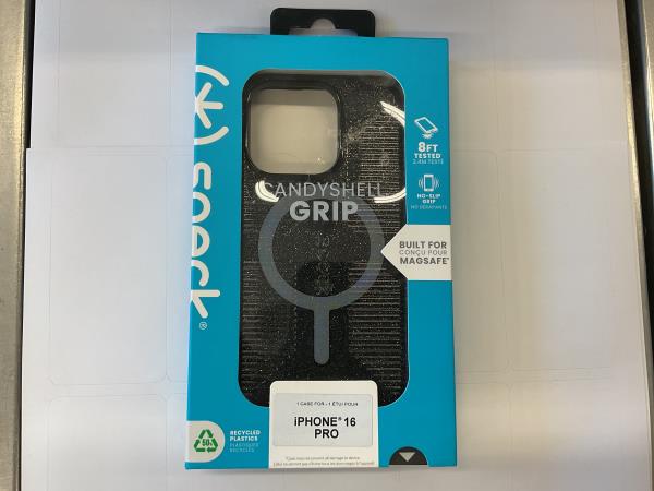 Speck CandyShell Grip Case iPhone 16 Pro - Slim MagSafe - Black Glitter/Steel Black Retail $39.95