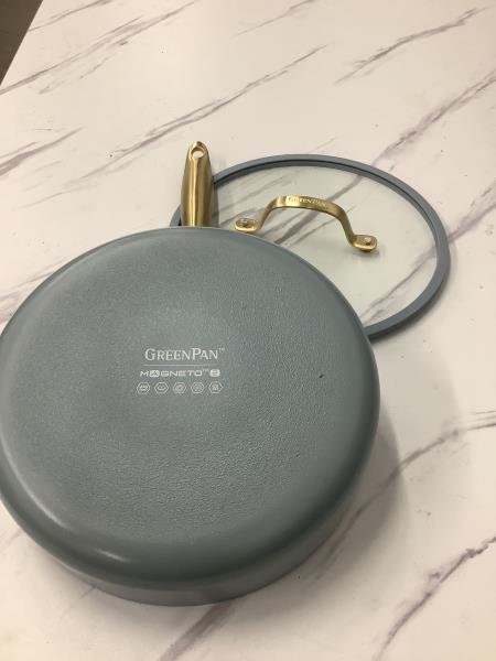GreenPan Magneto 2 Saucepan with Lid - Blue Grey with Gold Handle Retail $50.00
