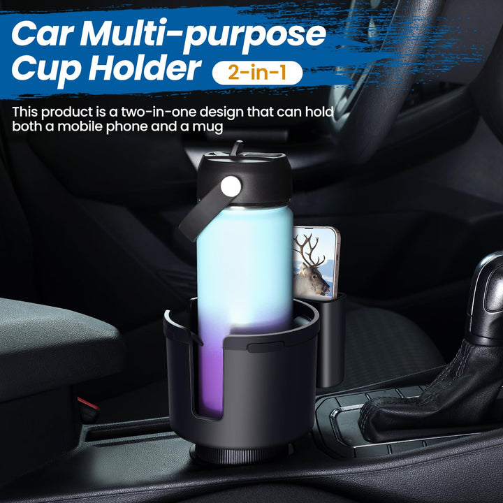 Devonszs Car Cup Holder Expander Adapter (Adjustable) with Phone Holder Holds Most Car Cup Holder and Phones, Compatible with Large 32/40 oz Bottles, Big Drinks, Mugs