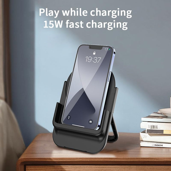 Wireless Charging Pad,Qi-Certified 15W Max Fast Wireless Charger (No AC Adapter) (Black+Holder)