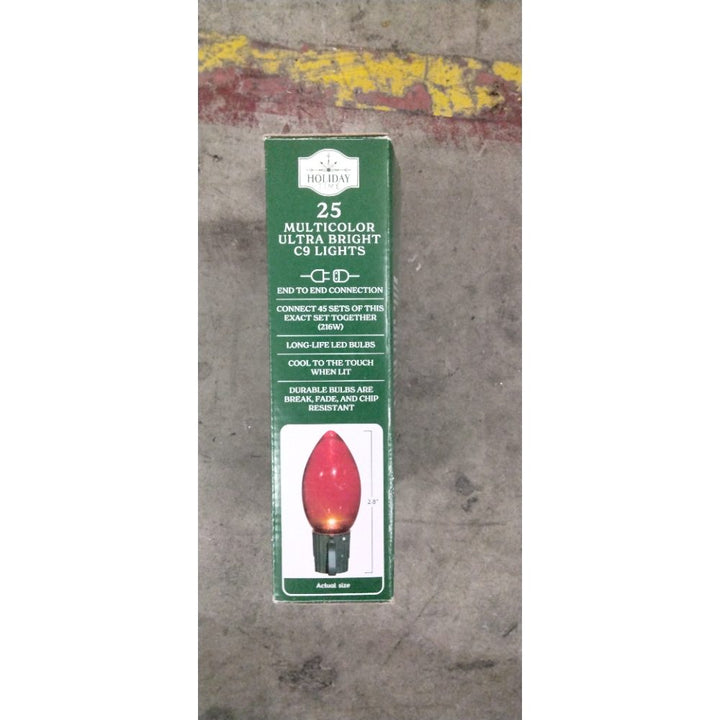 Holiday Time 25 Multicolor Ultra Bright C9 LED Lights - Indoor/Outdoor, Green Wire Retail $20.00