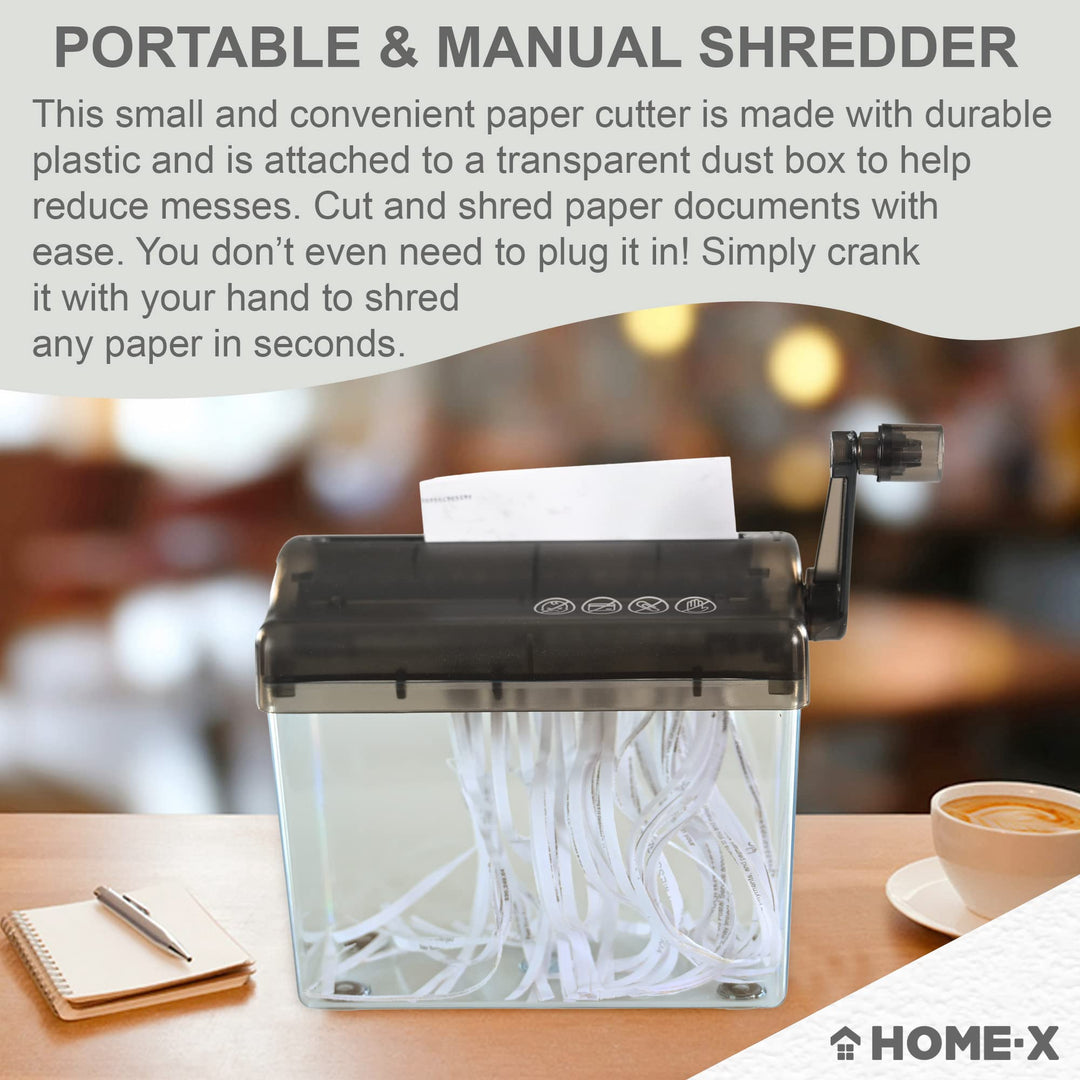 HOME-X Hand Crank Paper Document Shredder, Office and Teaching Supplies, Manual Shredder Documents Paper Cutting Tool Home Office Desktop Stationery-Black