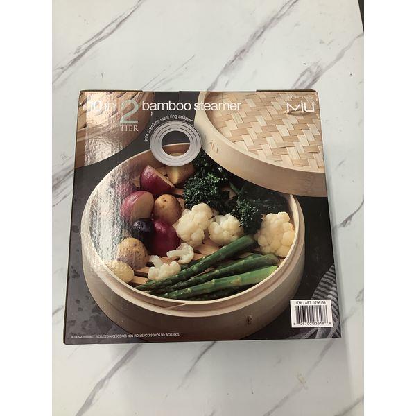 MU 10-inch 2-Tier Bamboo Steamer with Stainless Steel Ring Adapter Retail $35.00