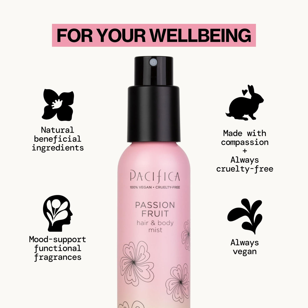 Pacifica Hair Mist Perfume & Full Body Spray for Women - Passion Fruit Body Mist Fragrance w/Pineapple, Orange Blossom, Vanilla, Sandalwood & Bergamot Ã¢â‚¬â€œ Alcohol-Free, Vegan & Cruelty-Free, 5 oz