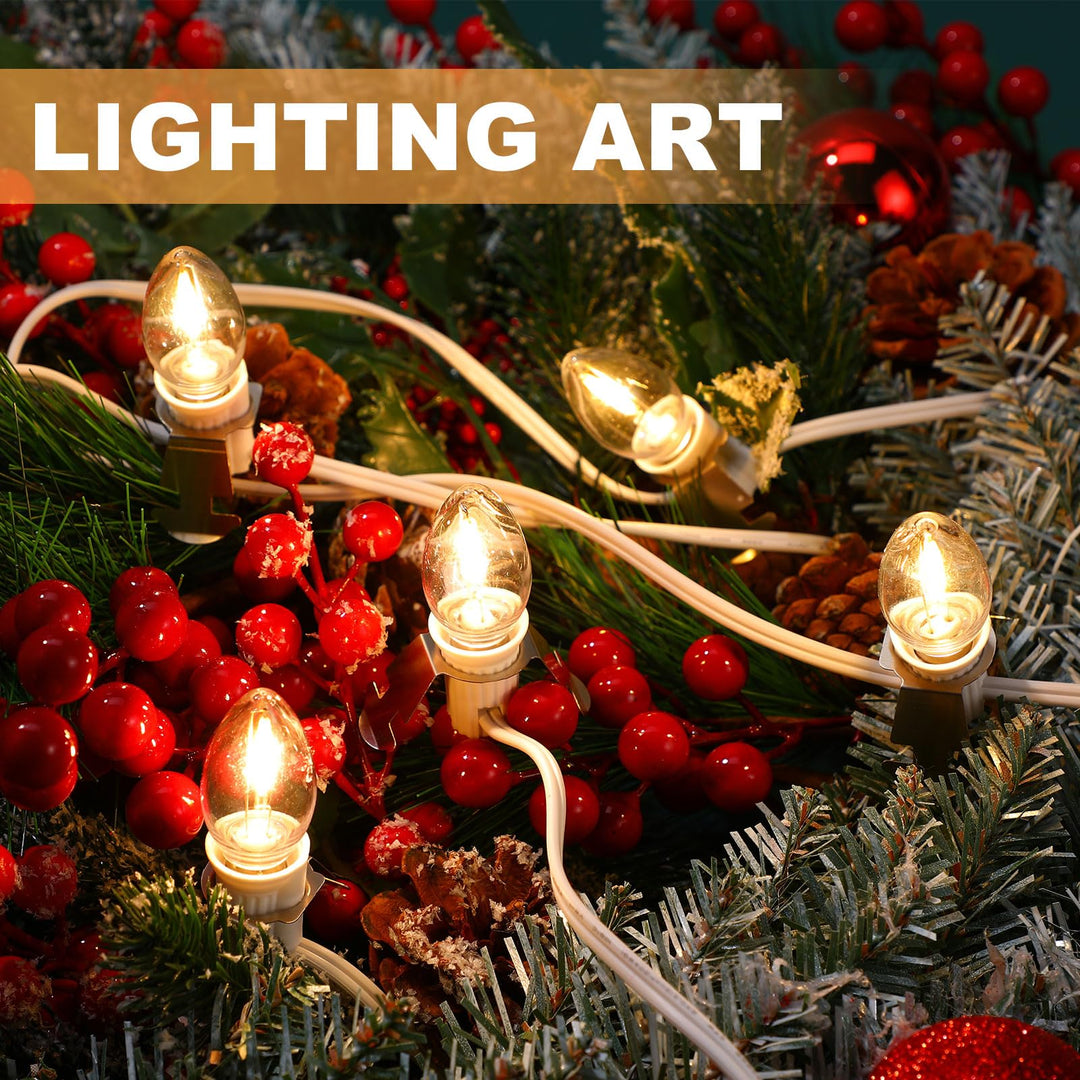 VIHOSE 8 Pcs Christmas Village Light Accessory Cord with 5 LED Night Light Bulbs C7 Light Bulbs 9 ft Light Bulb Socket for Holiday Decoration and Craft Village House Decoration