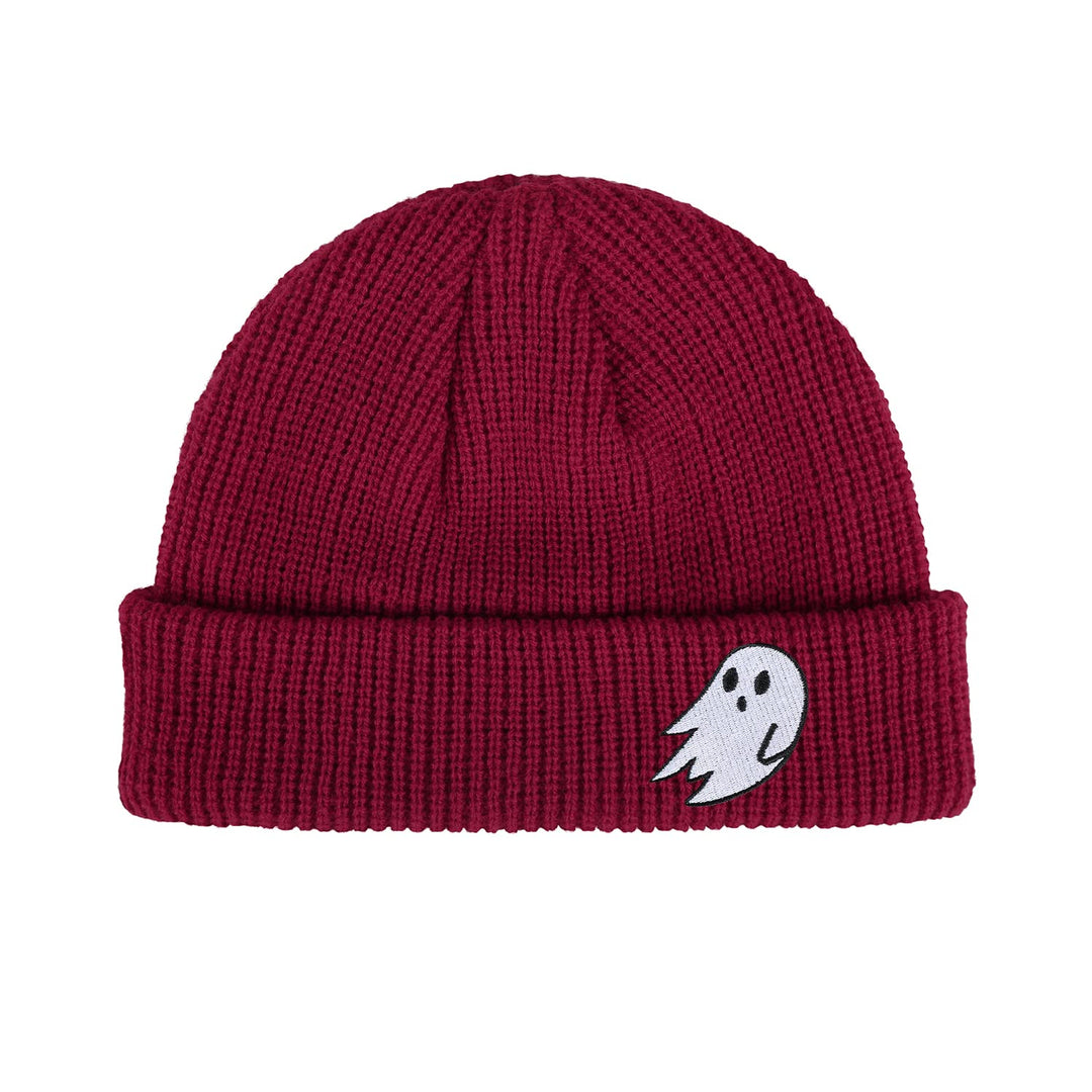 LHSCVUFASC Halloween Ghost Hat Boo Winter Short Knit Beanie Hats for Men Women Soft Warm Unisex Skull Cap Daily Burgundy red Retail $9.00