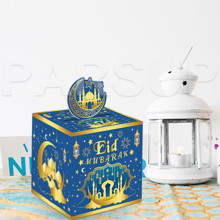 Eid Mubarak Money Box for Cash Gift Pull, Money Gift Boxes for Cash, Money Box for Cash Gift Black & Gold Money Holder for Cash with Pull Out Card DIY Set Surprise Eid Gift Box - Blue Gold