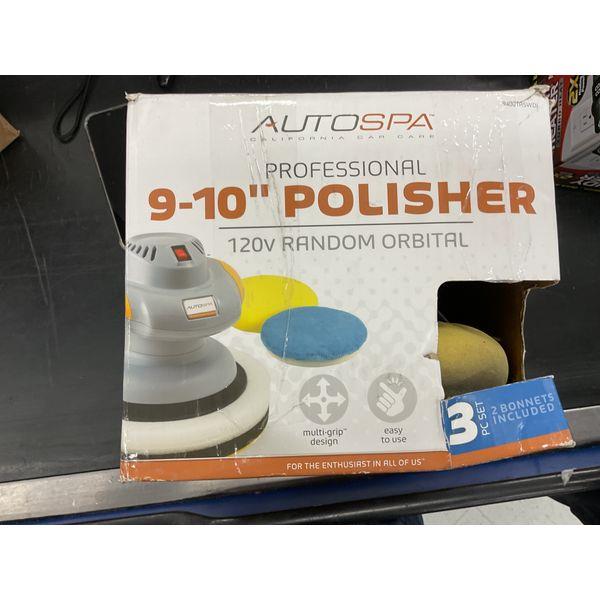 Autospa Professional 9-10" Polisher - 120V Random Orbital, Multi-Grip Design, Easy to Use, 3 PC Set, 2 Bonnets Included Retail $40.00