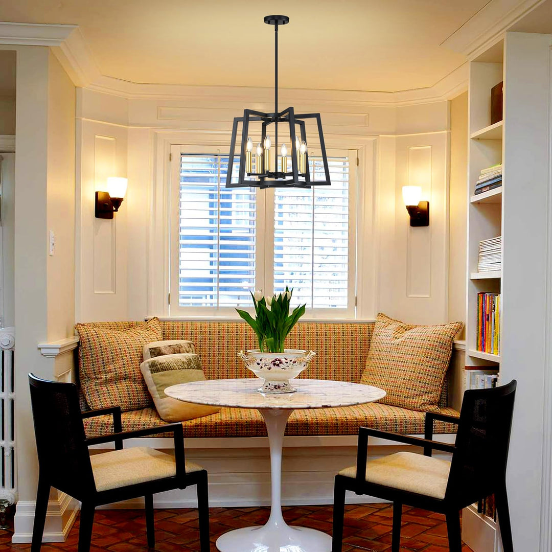 Dolaimi House Lantern Cage Farmhouse Kitchen Island Pendant Light Fixture,Rustic Black Metal Modern Industrial Gold Finish for Dining Room Bedroom Foyer Entry Porch Over Sink (E12 Base, 6 Light)