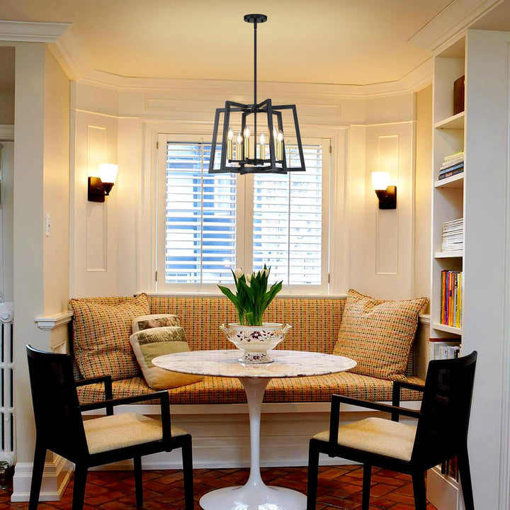 Dolaimi House Lantern Cage Farmhouse Kitchen Island Pendant Light Fixture,Rustic Black Metal Modern Industrial Gold Finish for Dining Room Bedroom Foyer Entry Porch Over Sink (E12 Base, 6 Light)