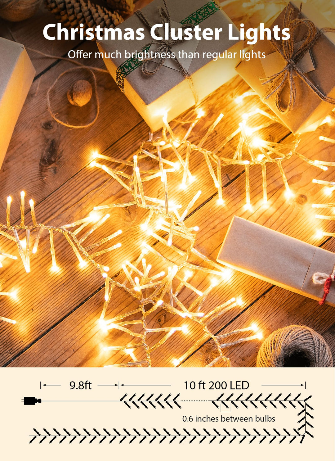 Christmas Tree Lights Outdoor - 98Feet 300 Led Twinkle Fairy Lights String with 8 Light Modes for Christmas Trees Garland Wreath Wedding Indoor Outdoor Holiday Decorations - Warm White