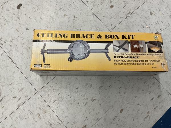 RACO RETRO-BRACE Ceiling Brace & Box Kit - 2-1/8" Deep Steel Box, Heavy-Duty Retail $35.00