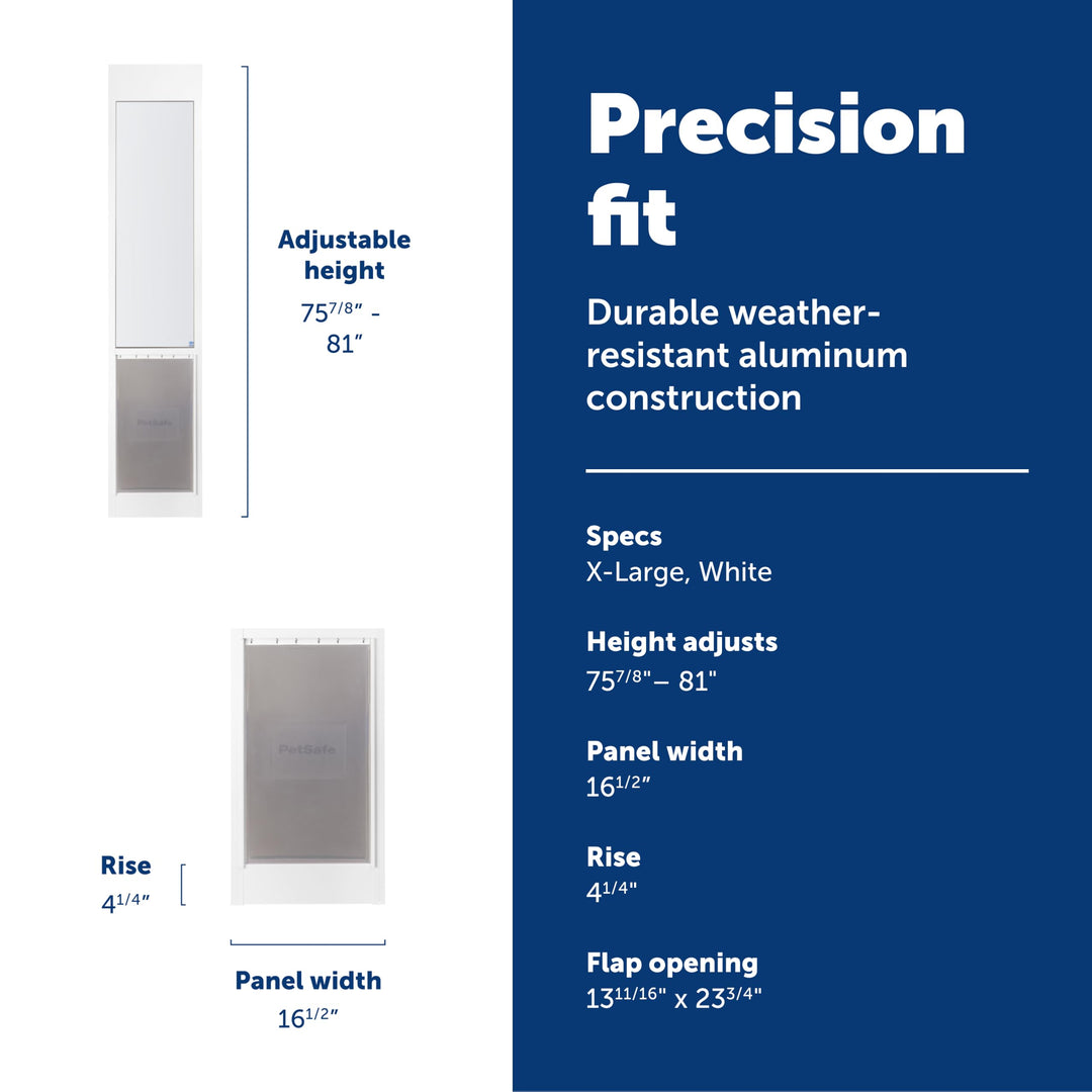 PetSafe Sliding Glass Pet Door - No-Cut DIY Install Doggy Door for Renters - Aluminum Frame - Adjustable Height 75 7/8" to 81" - Ideal for Extra Large Dogs Up to 220 lb - White