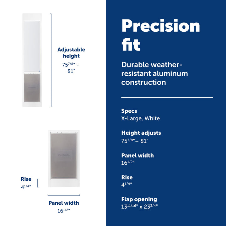 PetSafe Sliding Glass Pet Door - No-Cut DIY Install Doggy Door for Renters - Aluminum Frame - Adjustable Height 75 7/8" to 81" - Ideal for Extra Large Dogs Up to 220 lb - White