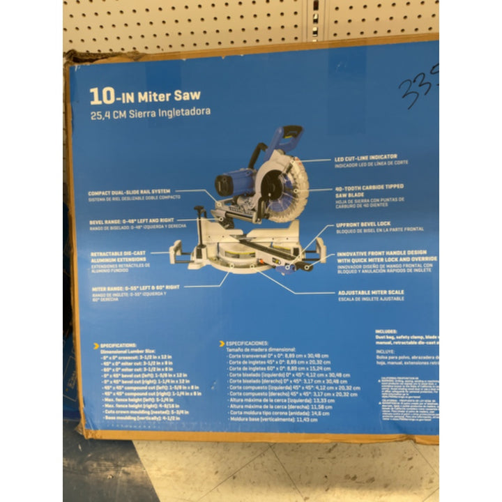 kobalt 10-IN Miter Saw - 25.4 CM Sierra Inglesa, Compact Dual-Slide Rail System, LED Cut-Line Indicator